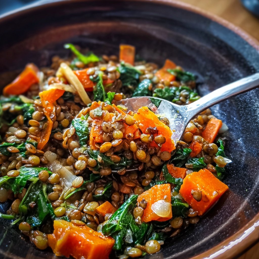 Mittagessen mit Linsen und Gemüse